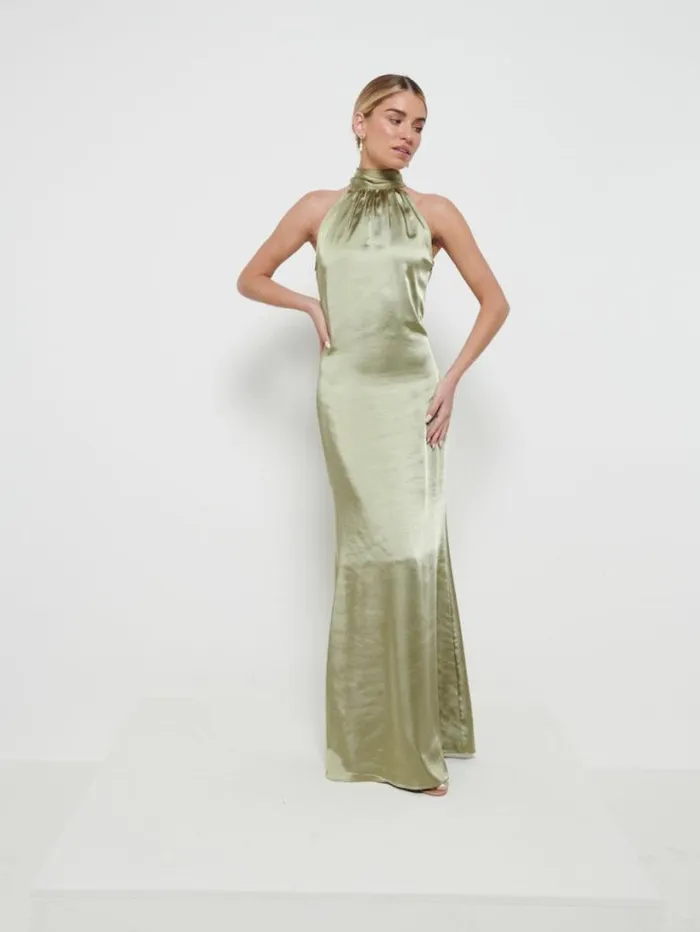 Pretty Lavish Satin Bridesmaid Dresses Women Odelle Maxi Bridesmaid Dress Olive