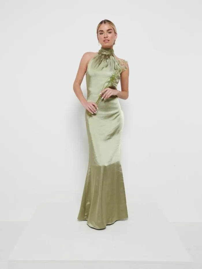 Pretty Lavish Satin Bridesmaid Dresses Women Odelle Maxi Bridesmaid Dress Olive