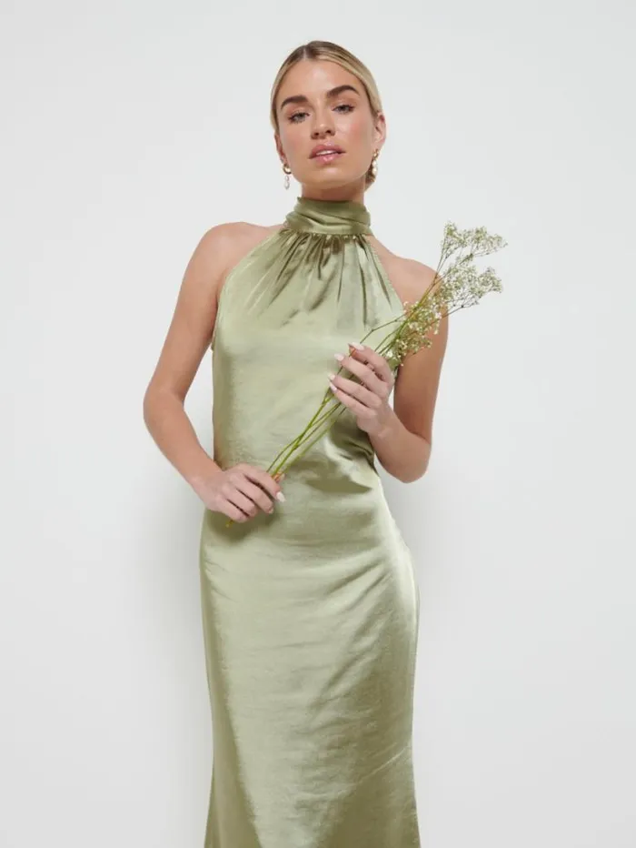 Pretty Lavish Satin Bridesmaid Dresses Women Odelle Maxi Bridesmaid Dress Olive