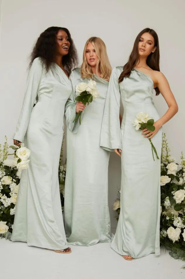 Pretty Lavish Satin Bridesmaid Dresses Women Rosie Maxi Bridesmaid Dress Sage