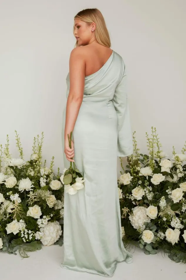 Pretty Lavish Satin Bridesmaid Dresses Women Rosie Maxi Bridesmaid Dress Sage