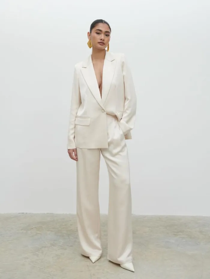 Pretty Lavish Sets Women Callie Satin Suit Trousers White