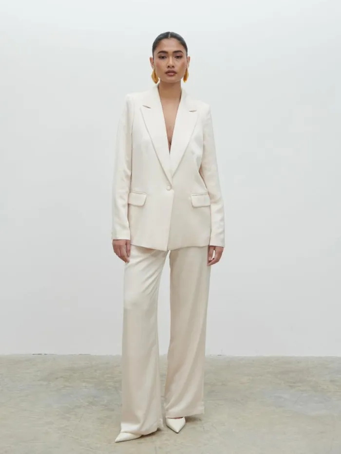 Pretty Lavish Sets Women Callie Satin Suit Trousers White