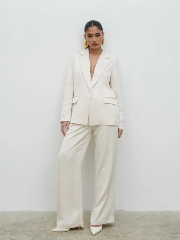 Pretty Lavish Sets Women Callie Satin Suit Trousers White