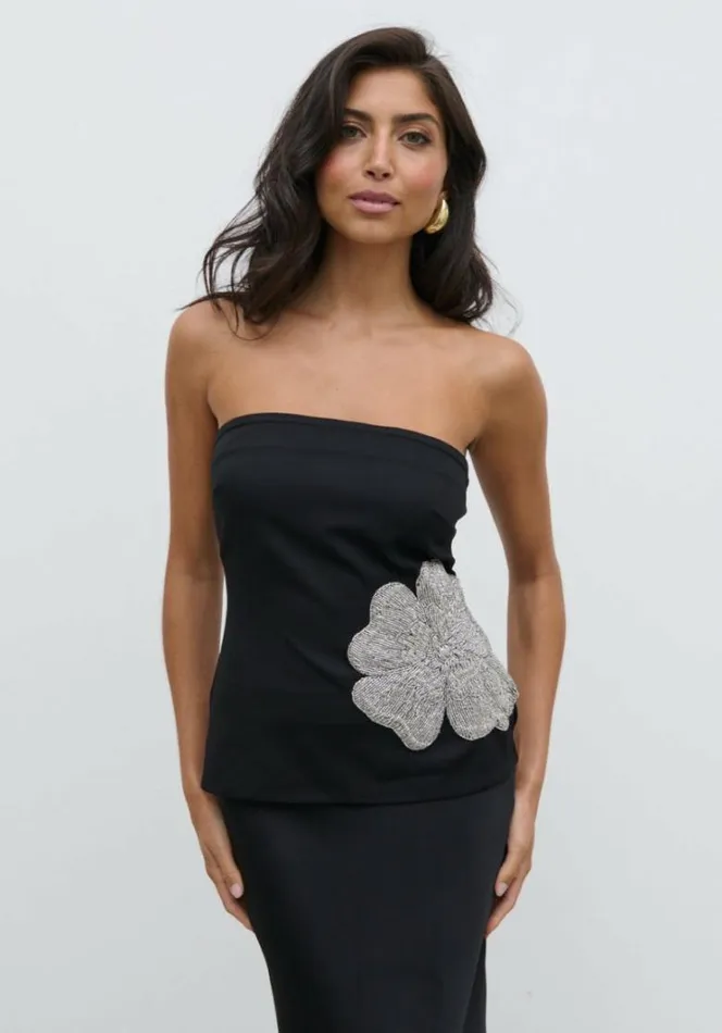 Pretty Lavish Tops Women Avis Bandeau Embellished Top Black