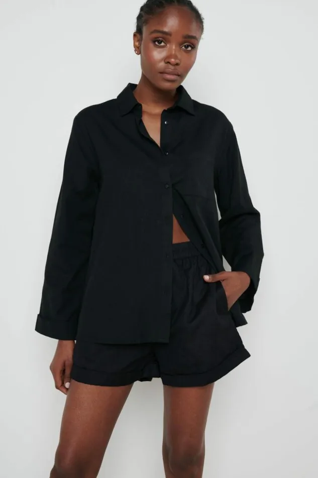 Pretty Lavish Tops Women Belle Boxy Linen Shirt Black