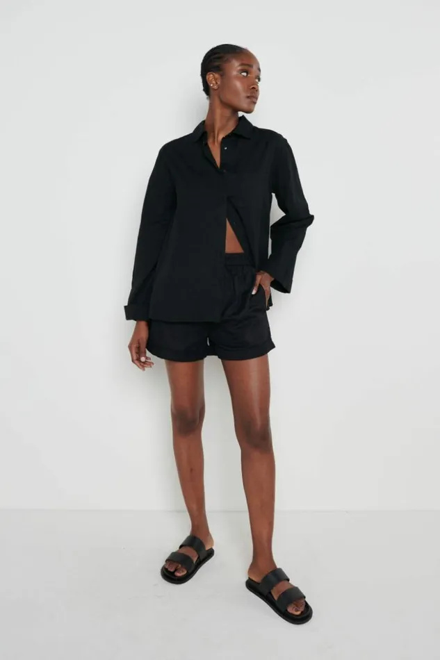 Pretty Lavish Tops Women Belle Boxy Linen Shirt Black