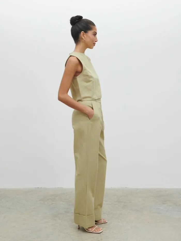 Pretty Lavish Tops Women Bryony Boxy Linen Top Olive