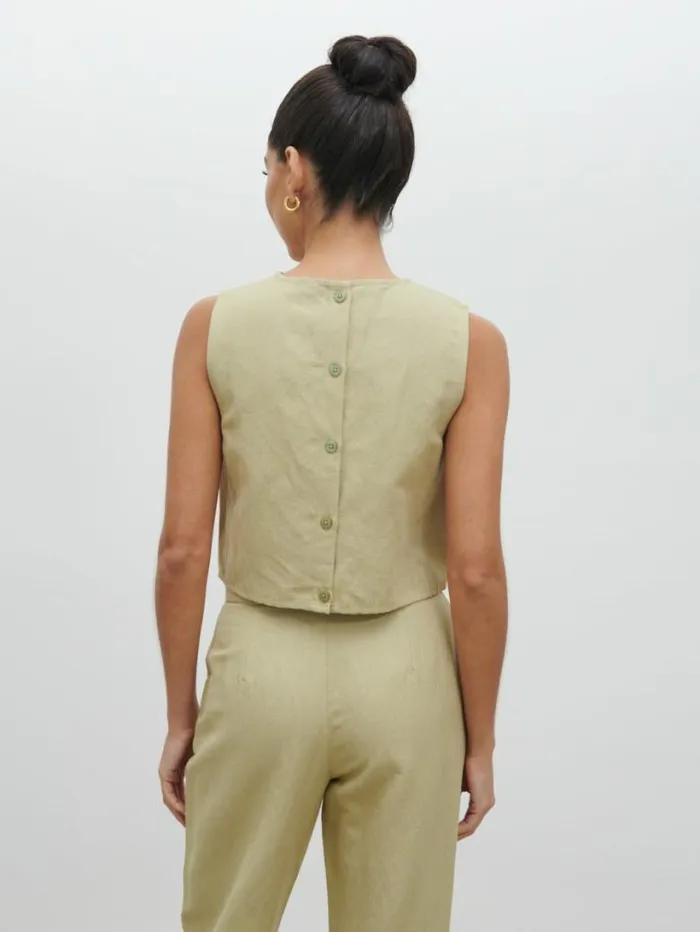 Pretty Lavish Tops Women Bryony Boxy Linen Top Olive