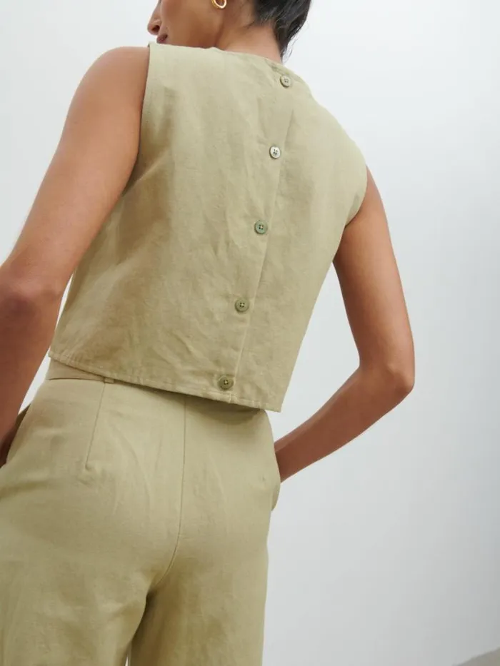 Pretty Lavish Tops Women Bryony Boxy Linen Top Olive