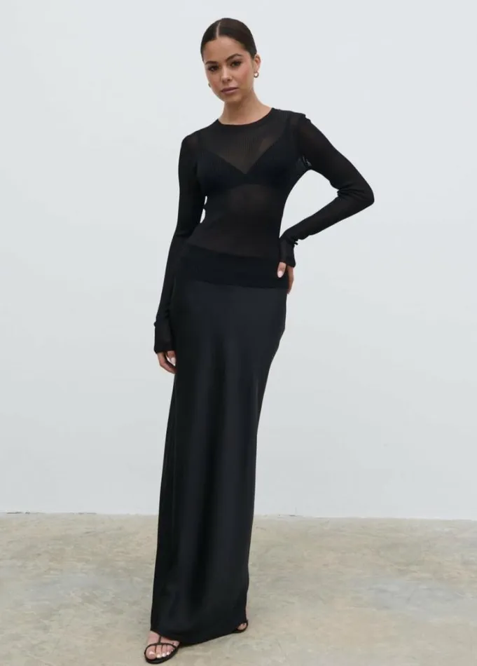 Pretty Lavish Tops Women Essie Sheer Knit Top Black