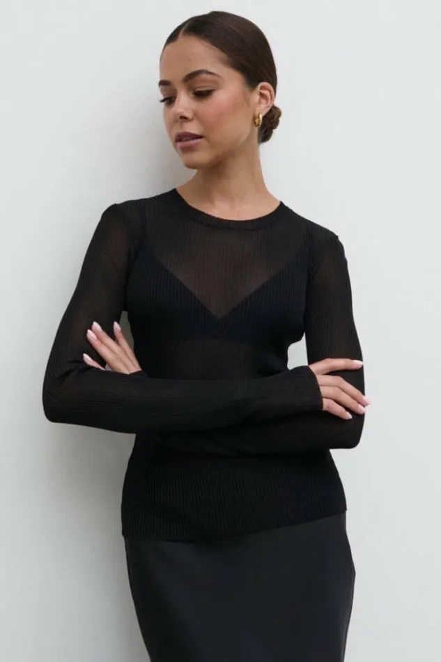 Pretty Lavish Tops Women Essie Sheer Knit Top Black