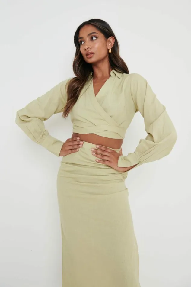 Pretty Lavish Tops Women Harrie Tie Blouse Olive