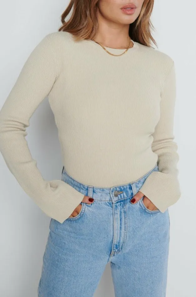 Pretty Lavish Tops Women Jayla Long Sleeve Knit Top Beige