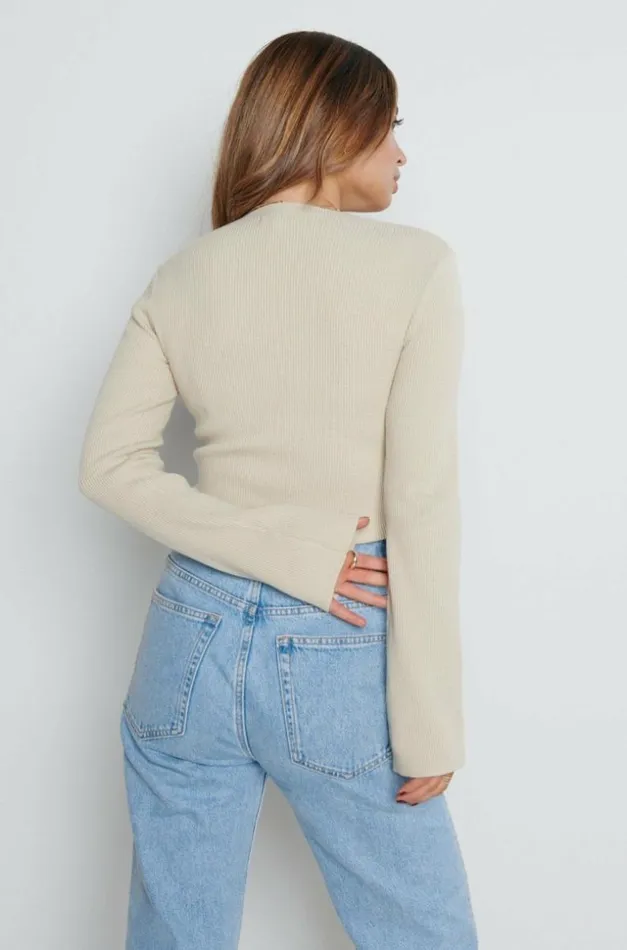 Pretty Lavish Tops Women Jayla Long Sleeve Knit Top Beige