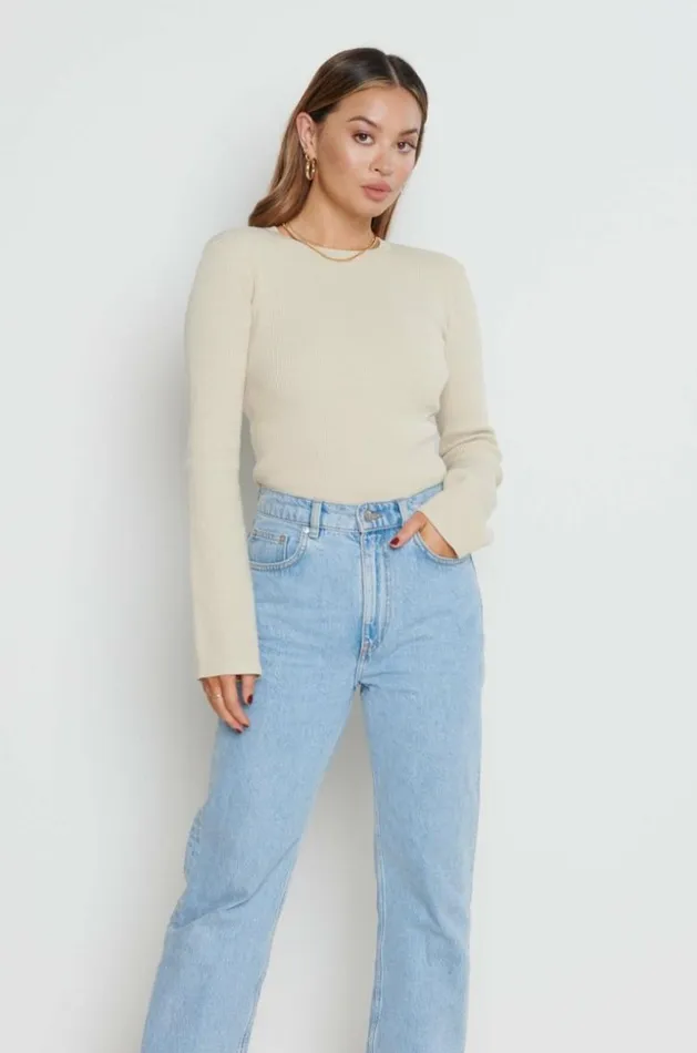 Pretty Lavish Tops Women Jayla Long Sleeve Knit Top Beige