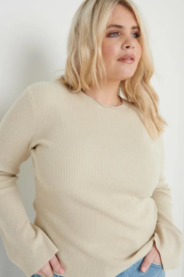 Pretty Lavish Tops Women Jayla Long Sleeve Knit Top Beige