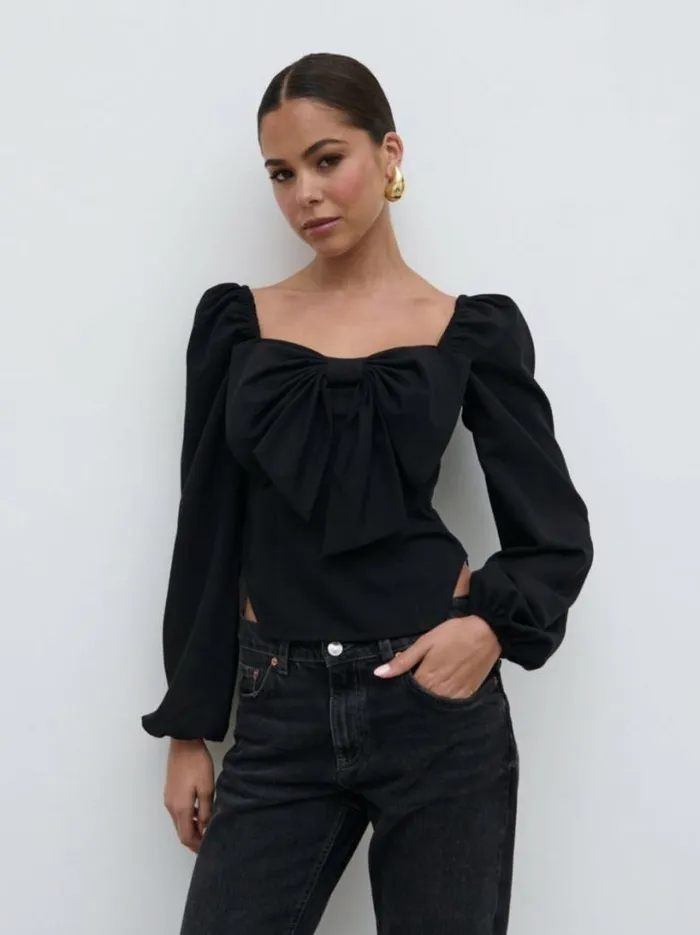 Pretty Lavish Tops Women Jemima Exaggerated Bow Top Black