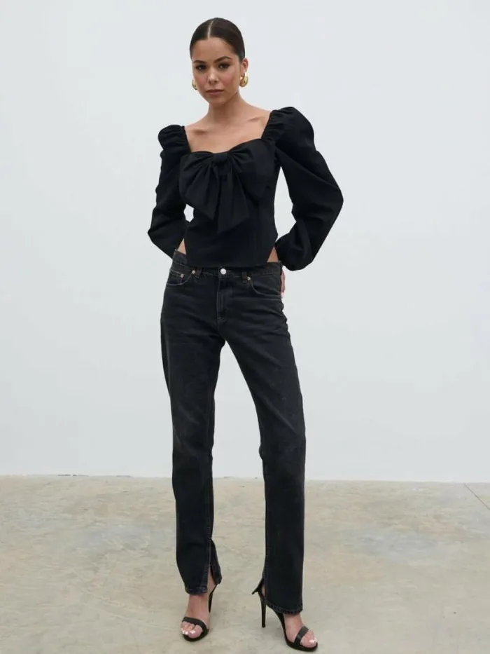 Pretty Lavish Tops Women Jemima Exaggerated Bow Top Black