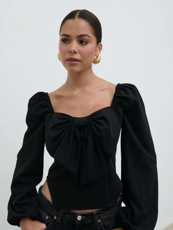 Pretty Lavish Tops Women Jemima Exaggerated Bow Top Black