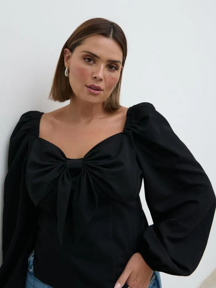 Pretty Lavish Tops Women Jemima Exaggerated Bow Top Curve Black