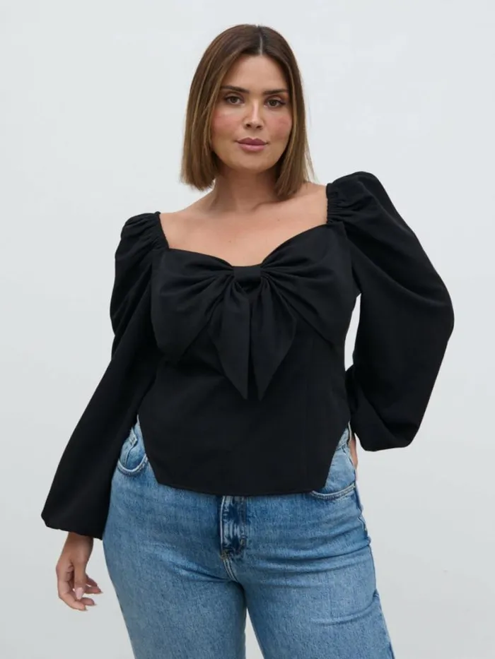 Pretty Lavish Tops Women Jemima Exaggerated Bow Top Curve Black