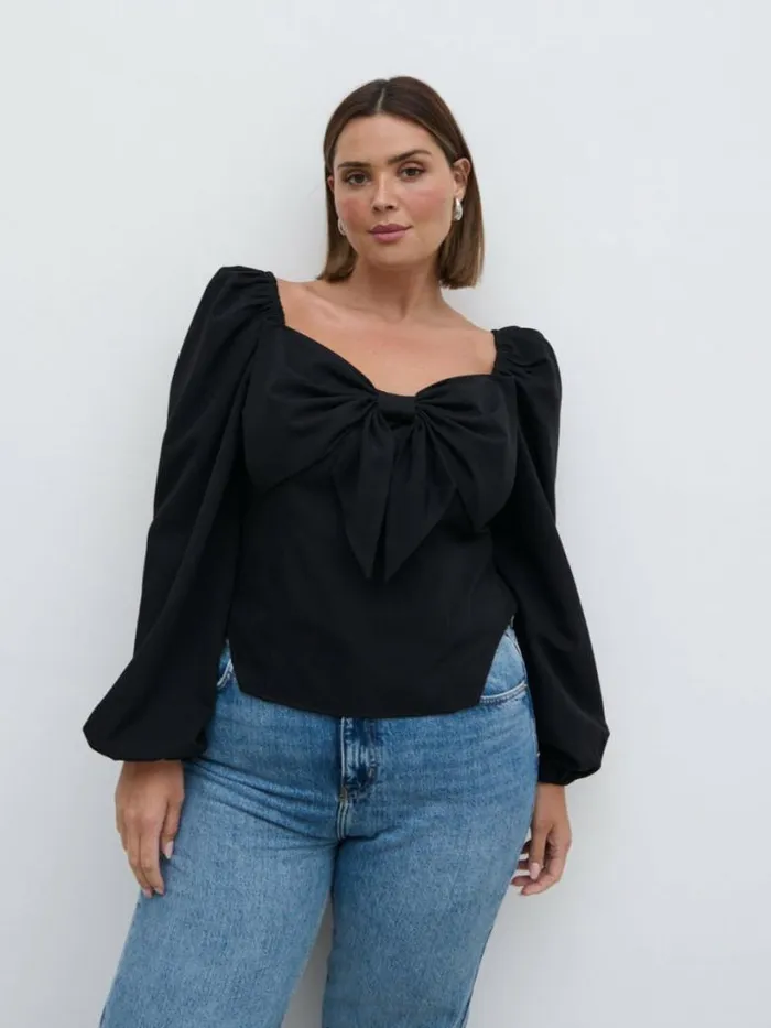 Pretty Lavish Tops Women Jemima Exaggerated Bow Top Curve Black