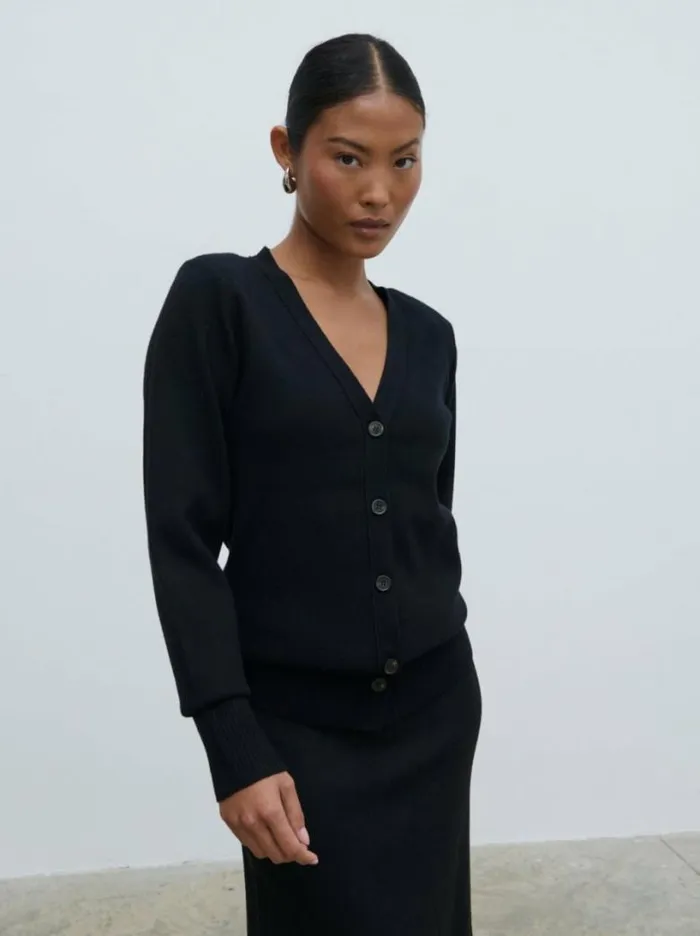 Pretty Lavish Tops Women Justine Rib Knit Cardigan Black