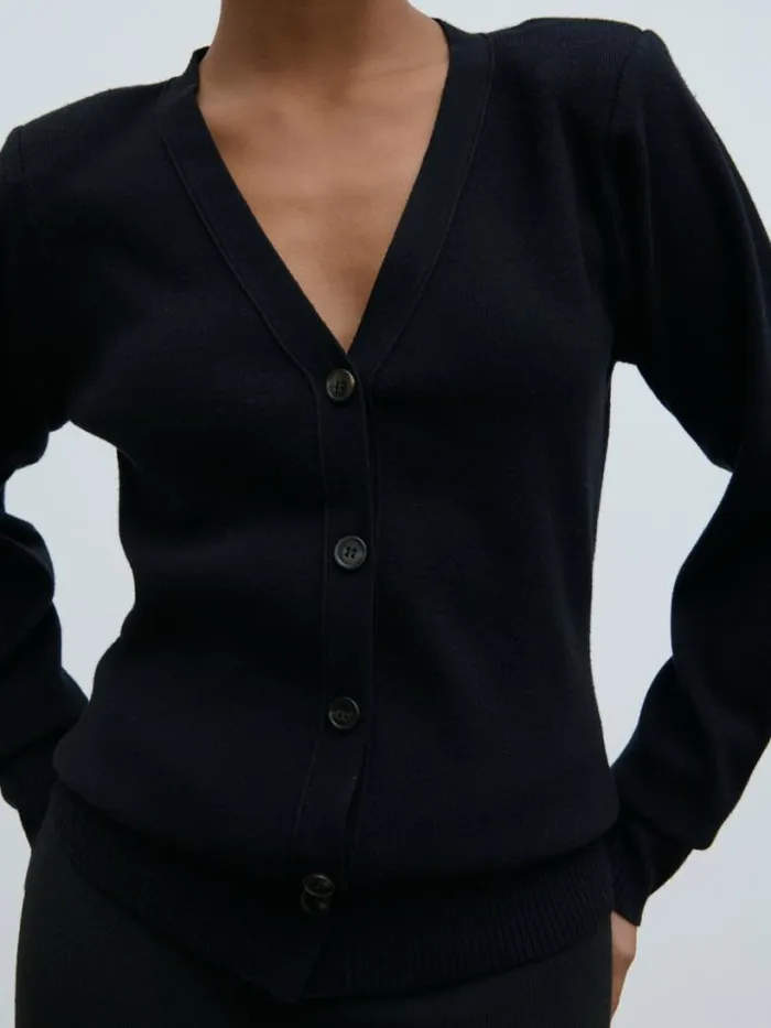 Pretty Lavish Tops Women Justine Rib Knit Cardigan Black