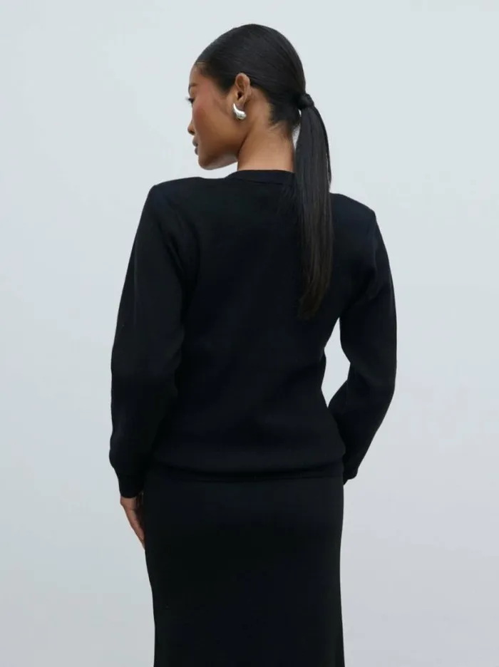 Pretty Lavish Tops Women Justine Rib Knit Cardigan Black