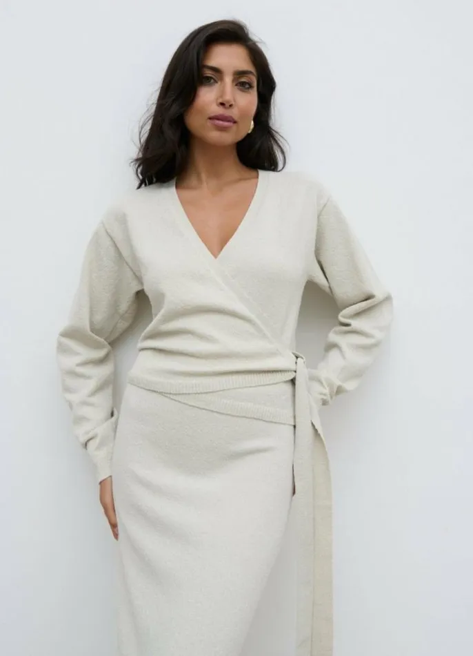 Pretty Lavish Tops Women Laney Boucle Knit Wrap Top Beige