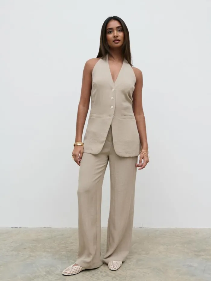 Pretty Lavish Tops Women Remy Halterneck Waistcoat Beige