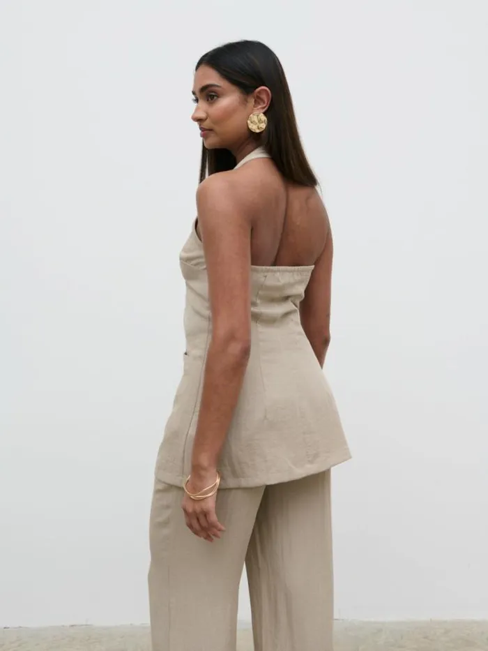 Pretty Lavish Tops Women Remy Halterneck Waistcoat Beige