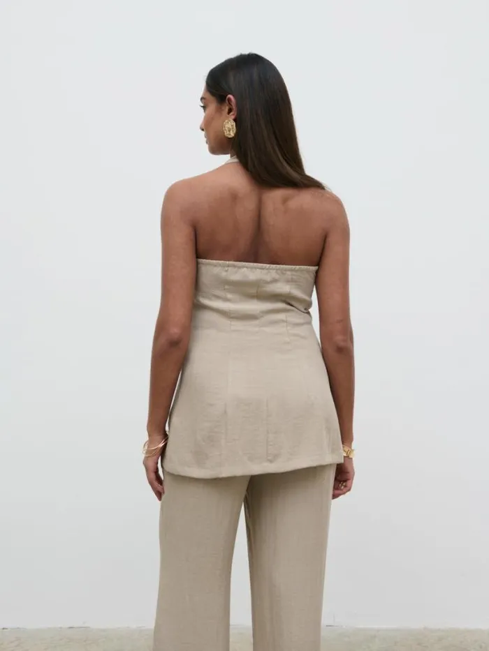 Pretty Lavish Tops Women Remy Halterneck Waistcoat Beige