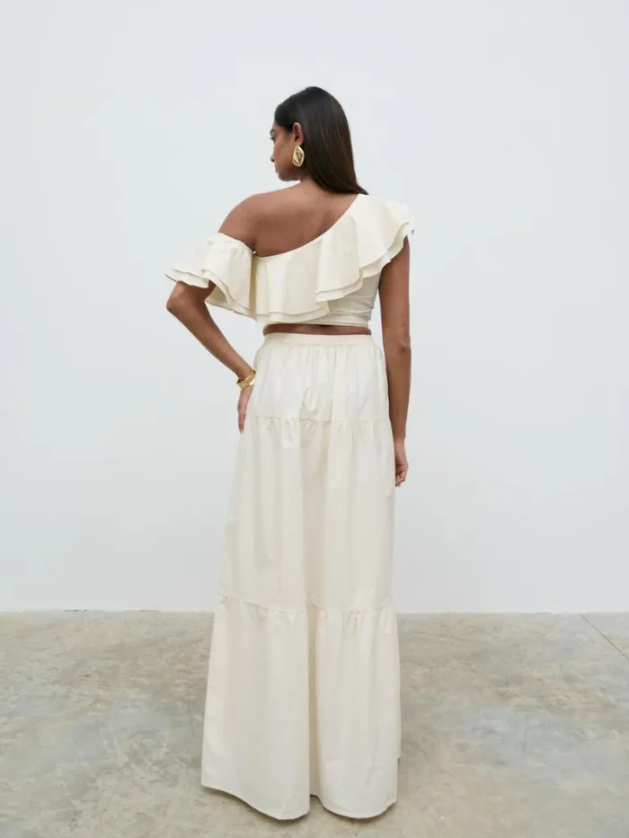Pretty Lavish Tops Women Sol Ruffle Cropped Top Beige