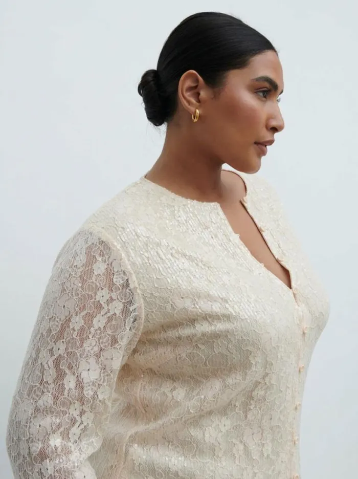 Pretty Lavish Tops Women Tai Sequin Lace Cardigan Curve Cream