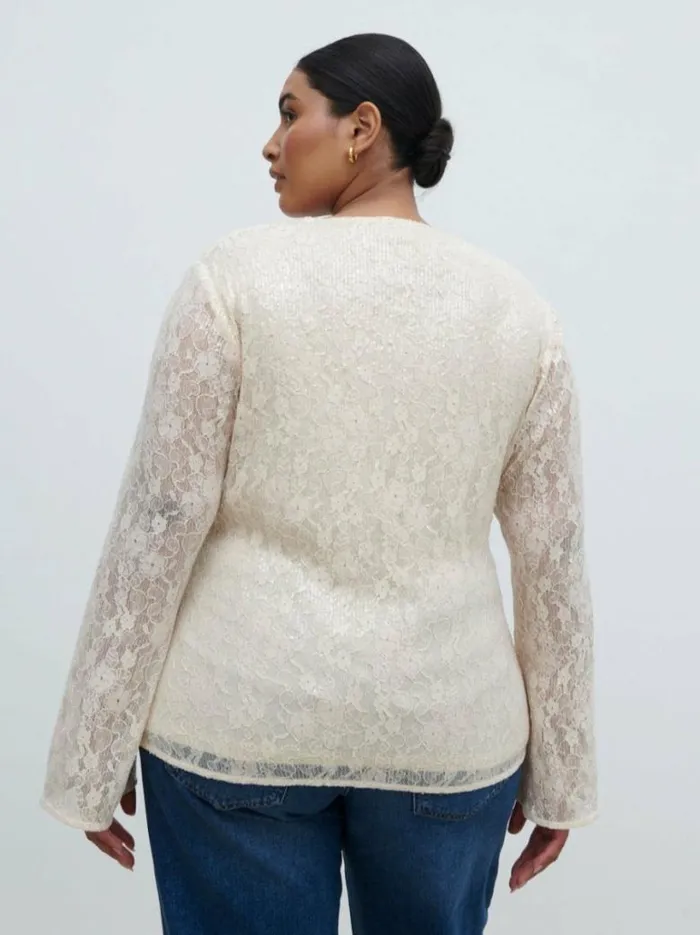 Pretty Lavish Tops Women Tai Sequin Lace Cardigan Curve Cream