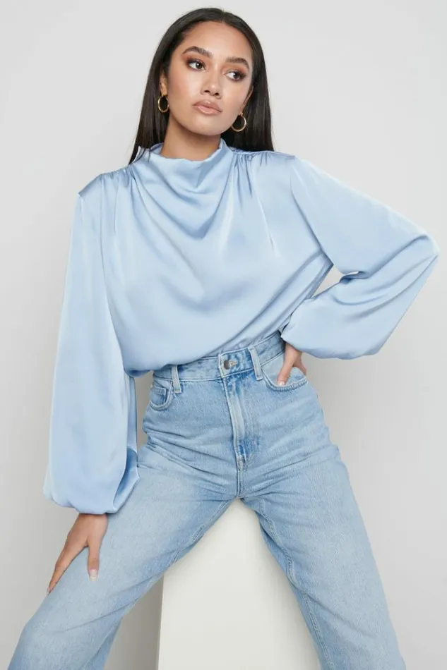 Pretty Lavish Tops Women Tate Pleated Blouse Blue Blue