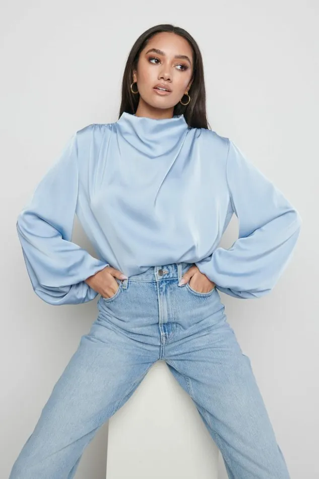 Pretty Lavish Tops Women Tate Pleated Blouse Blue Blue