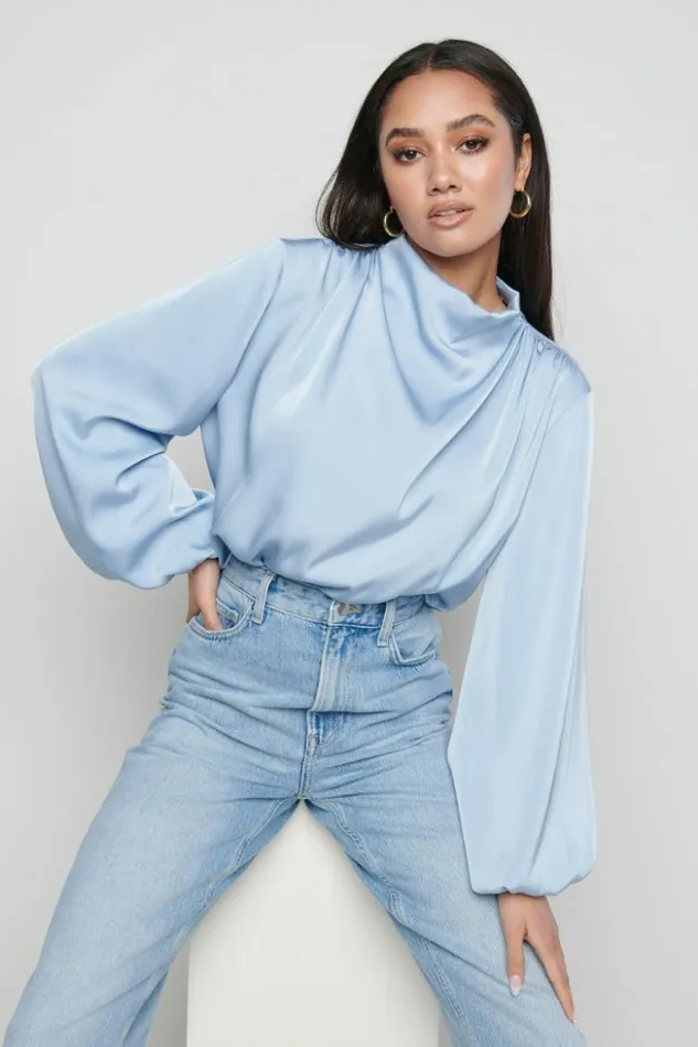 Pretty Lavish Tops Women Tate Pleated Blouse Blue Blue