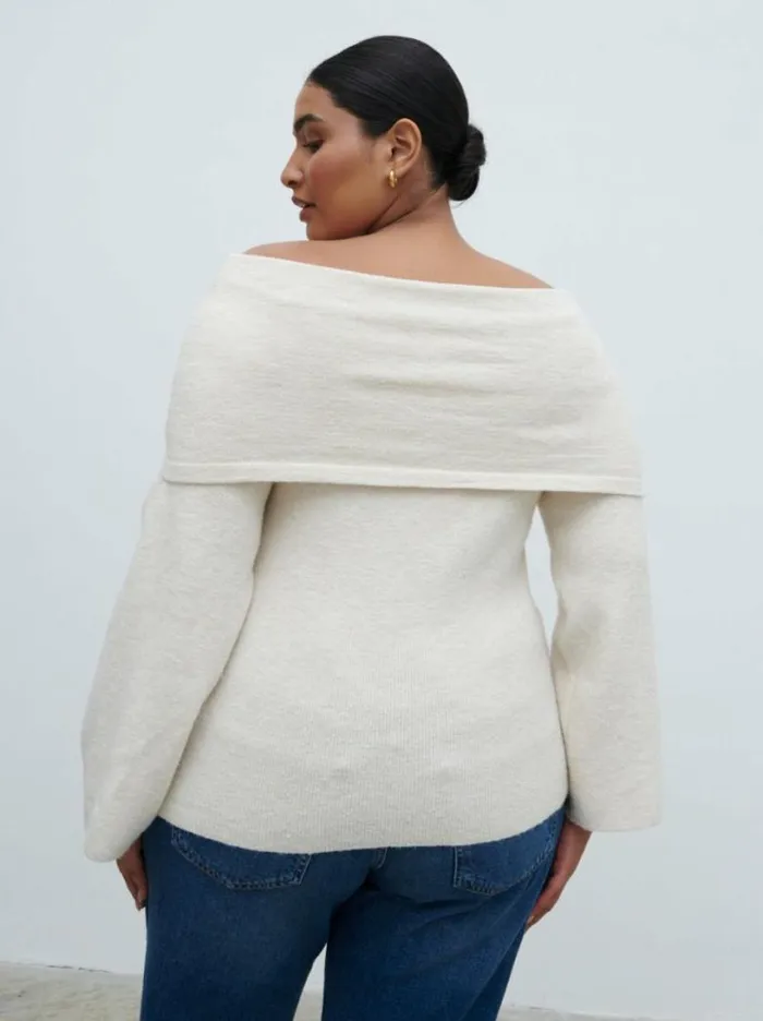 Pretty Lavish Tops Women Tilda Bardot Bow Knit Top Curve Beige