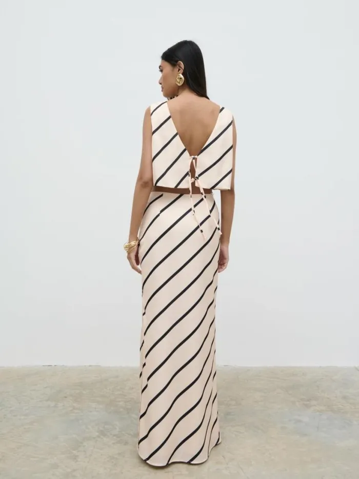 Pretty Lavish Tops Women Zuri Tied Striped Top Asymmetric Stripe