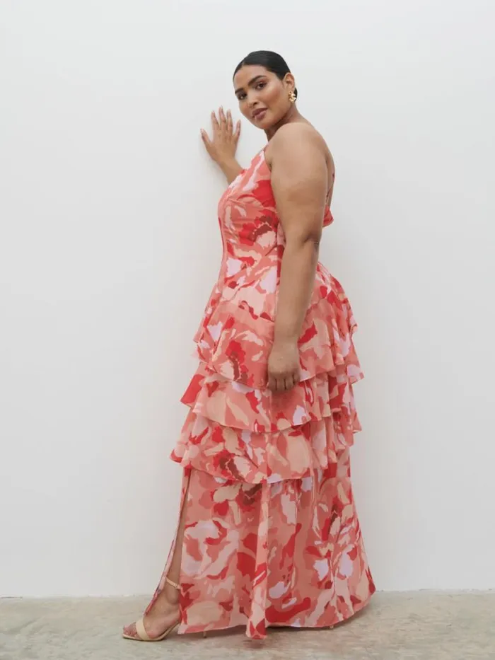 Pretty Lavish Wedding Guest Women Hettie Maxi Dress Curve Abstract Multi Floral