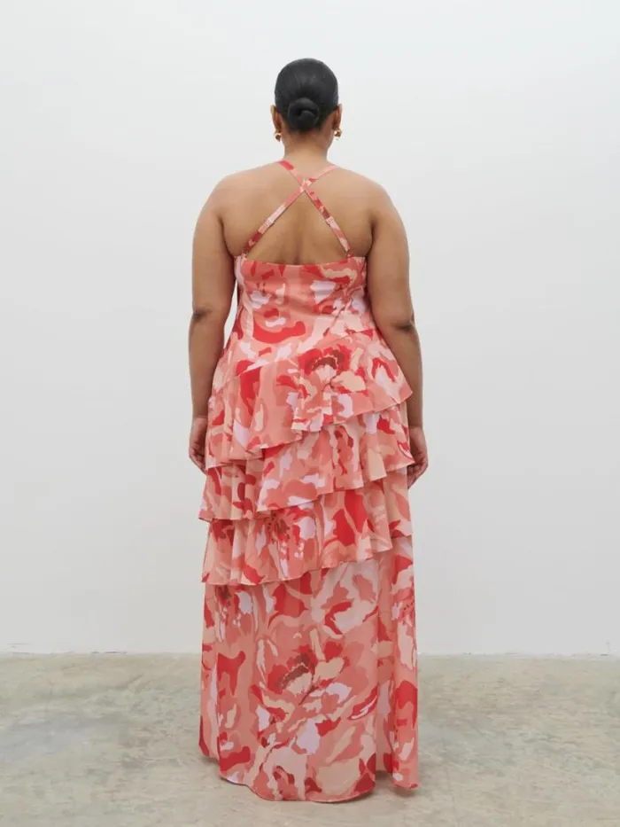 Pretty Lavish Wedding Guest Women Hettie Maxi Dress Curve Abstract Multi Floral