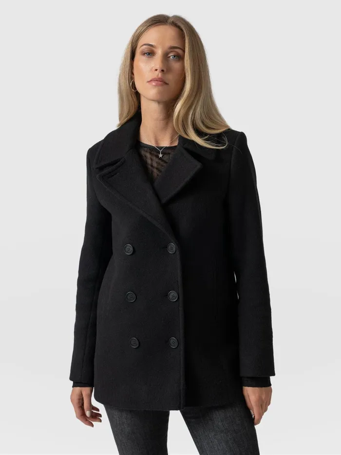 Quinn Pea Coat 8211 Black Black Women Saint And Sofia Coats and Jackets