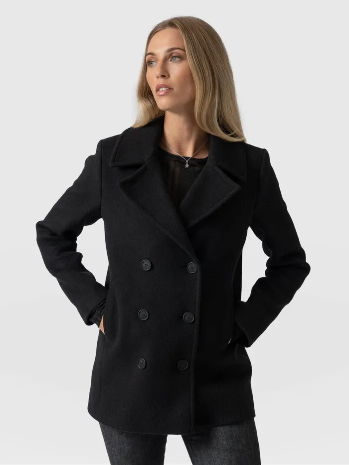 Quinn Pea Coat 8211 Black Black Women Saint And Sofia Coats and Jackets