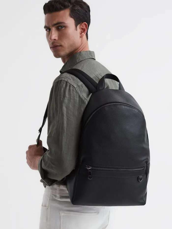 Reiss Bags and Wallets Drew Leather Zipped Backpack Black 8211 Men