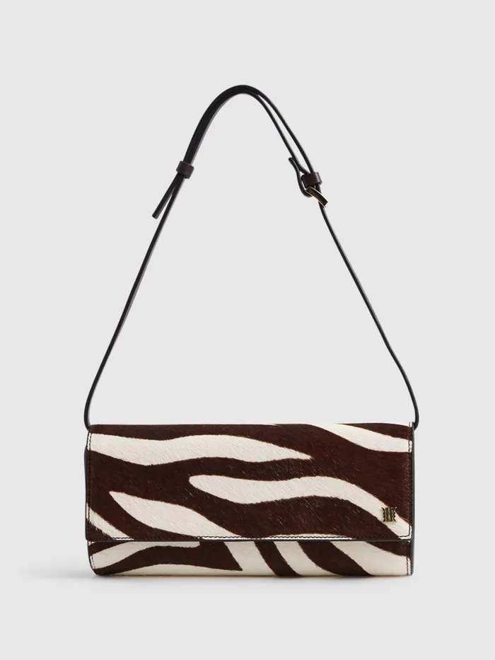 Reiss Bags Dakota Zebra Calf Hair Baguette Bag Mocha 8211 Women