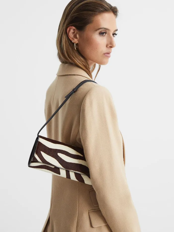 Reiss Bags Dakota Zebra Calf Hair Baguette Bag Mocha 8211 Women