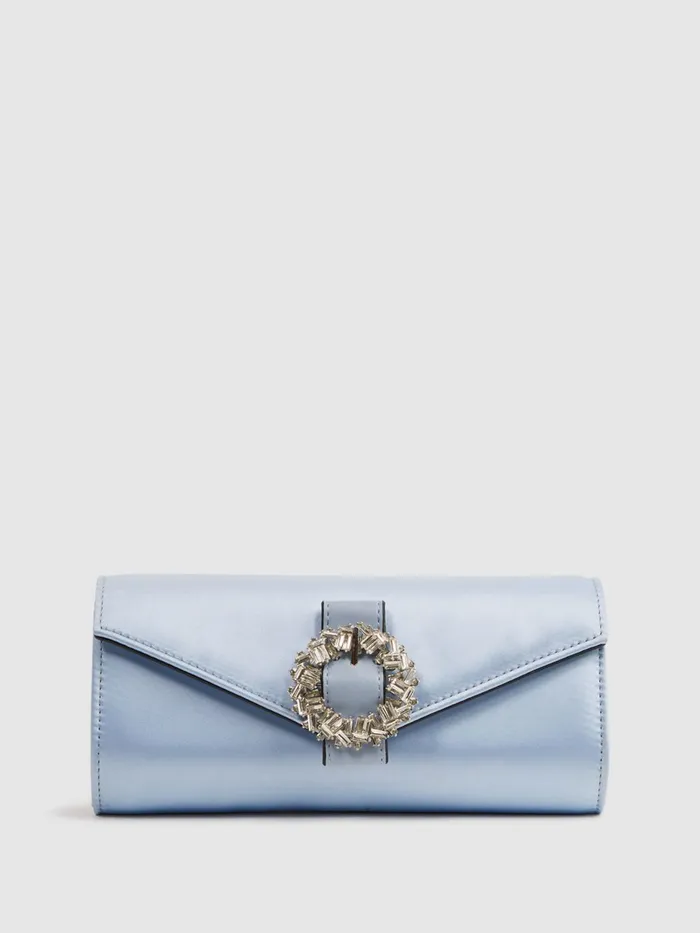 Reiss Bags Delphine Diamant Buckle Satin Clutch Off White 8211 Women